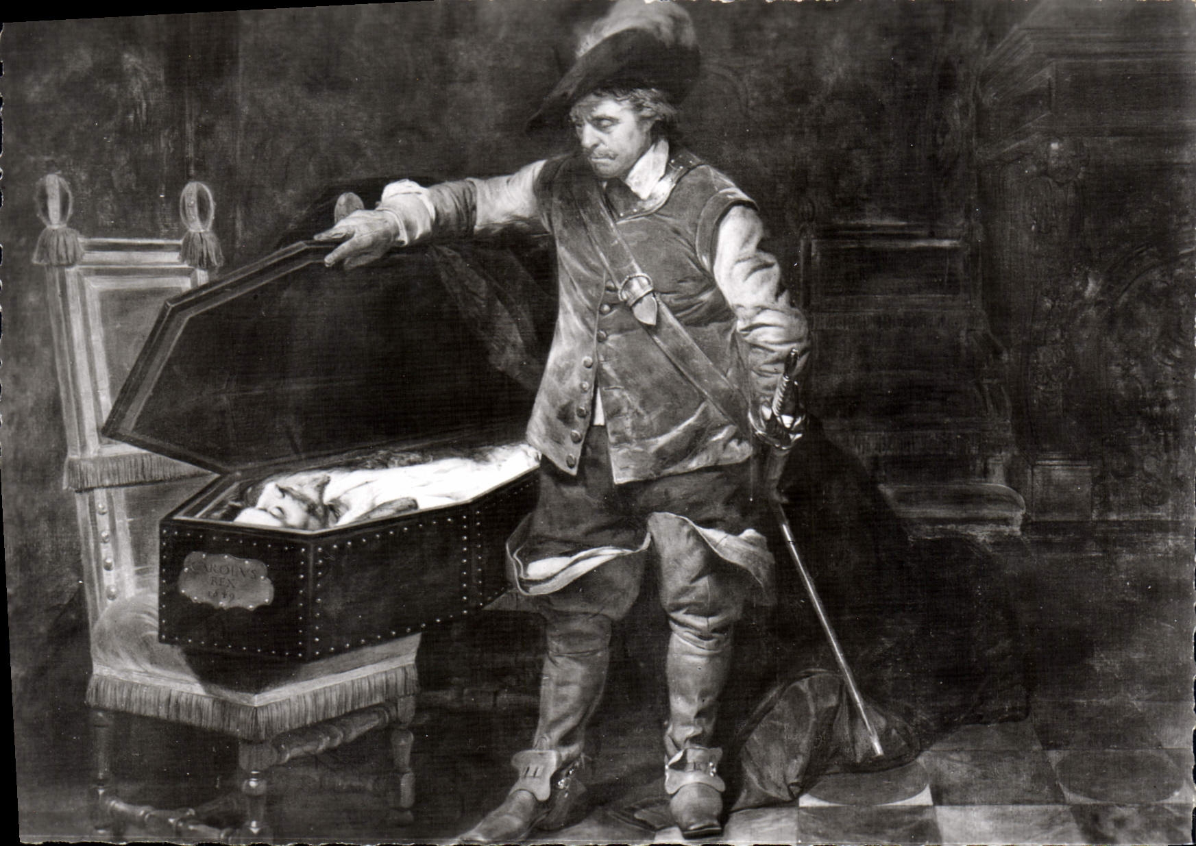 CPSM musée des beaux arts de Nimes Paul Delaroche Cromwell devant le cercueil de Charles 1er 1831