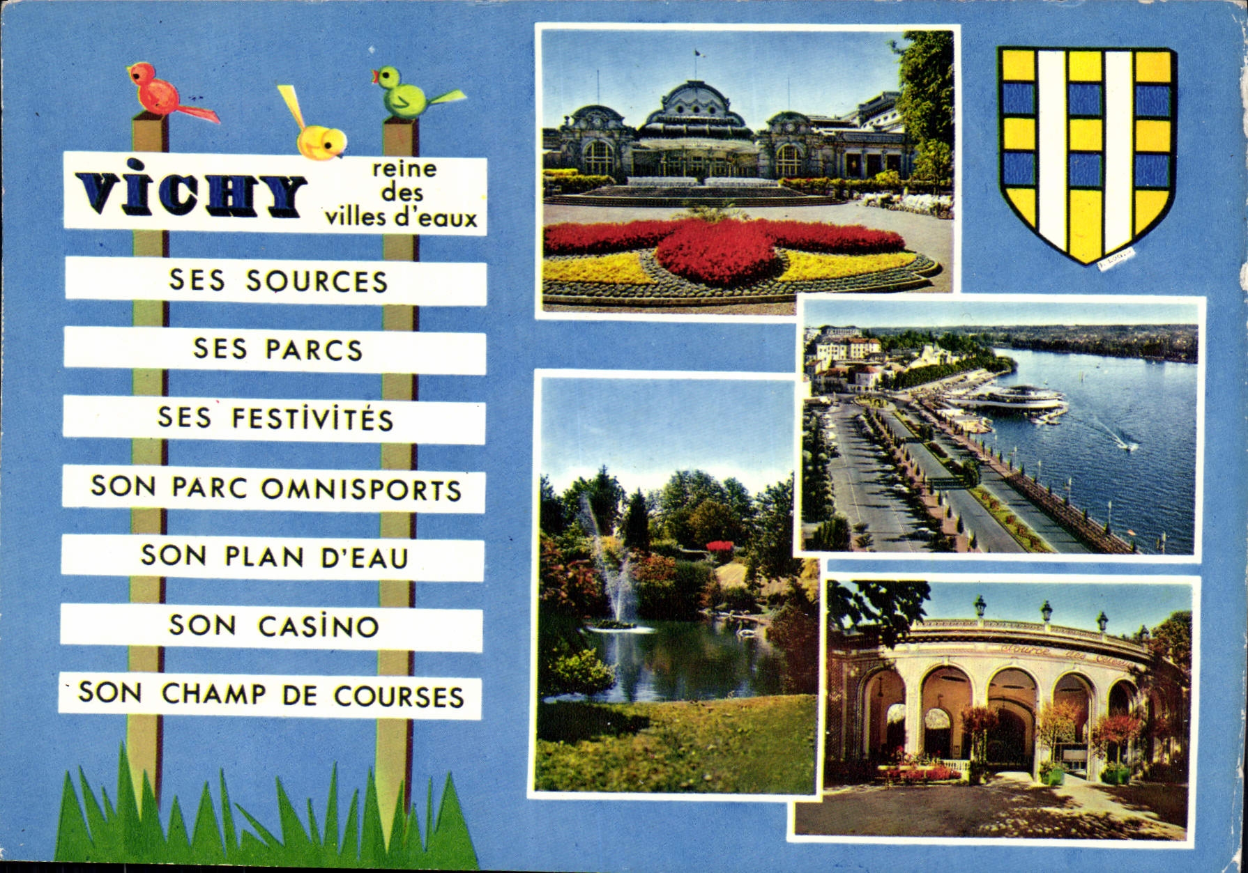 CPSM Vichy Allier Roine des Villes d'Eaux Le Casino Le Lac d'Allier Les Parcs La Source des Celestin