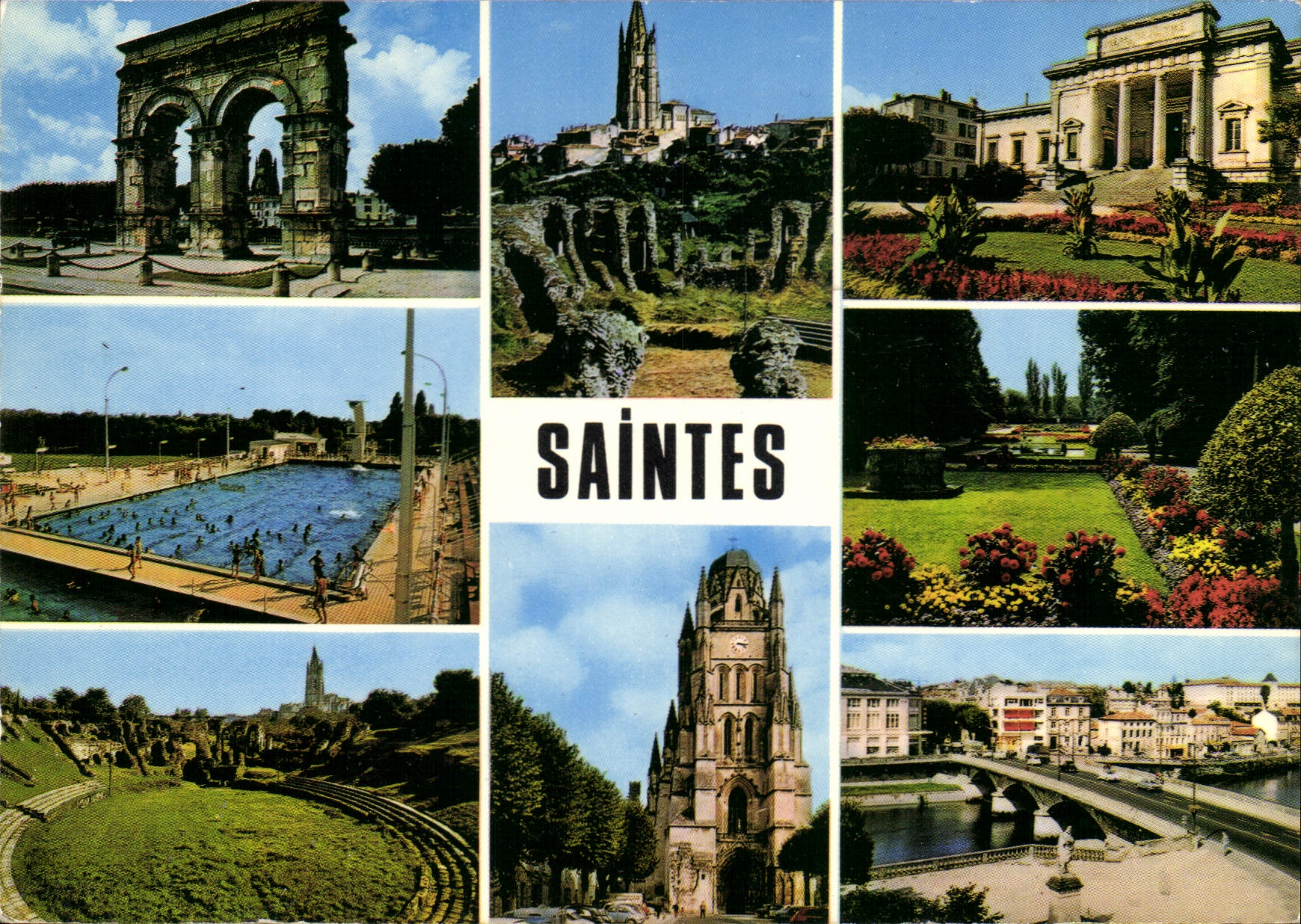 CPSM Saintes Charente Maritime cite Gallo Romaine l'Arc de Germanicus la Piscine les Arenes Gallo Ro