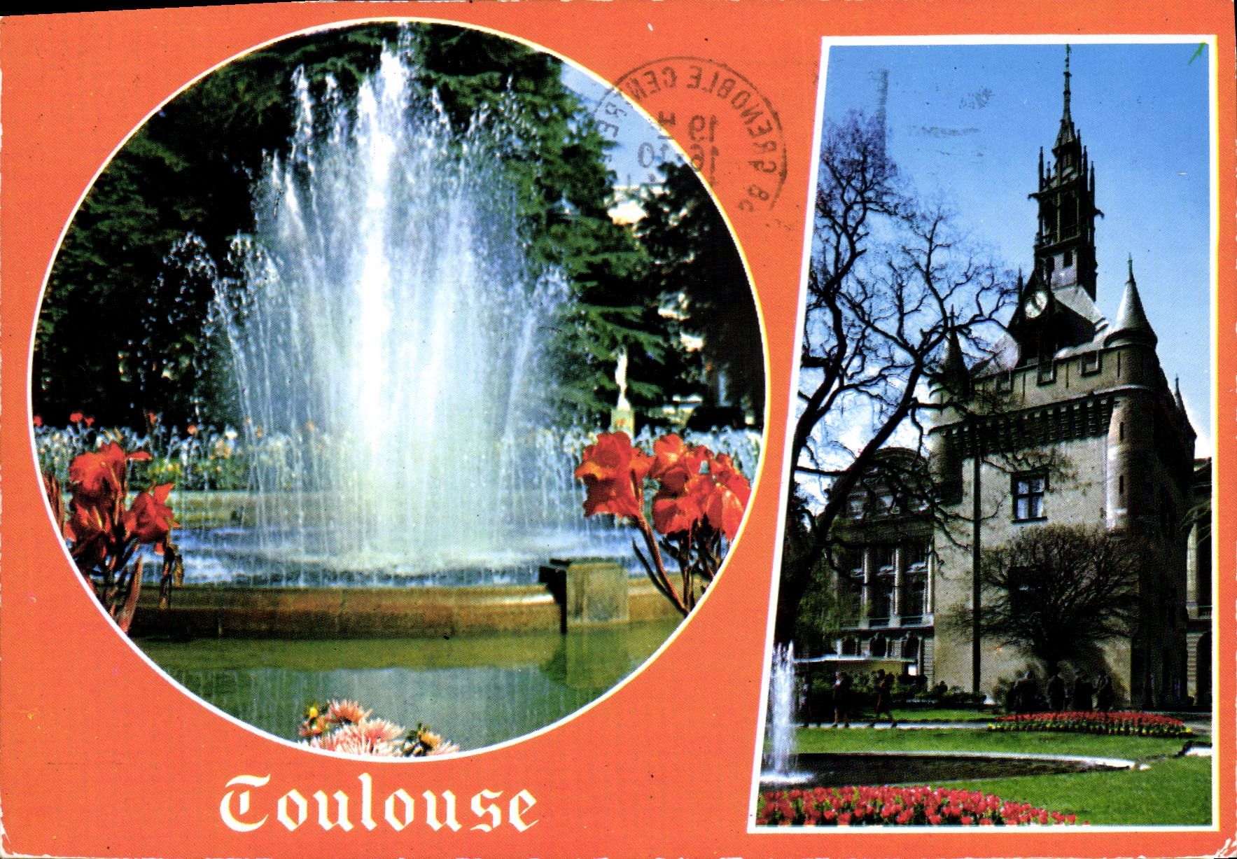 CPSM Toulouse ville d'arb le jet d'eau du grand Rond le jardin et le donjon du Canitole 