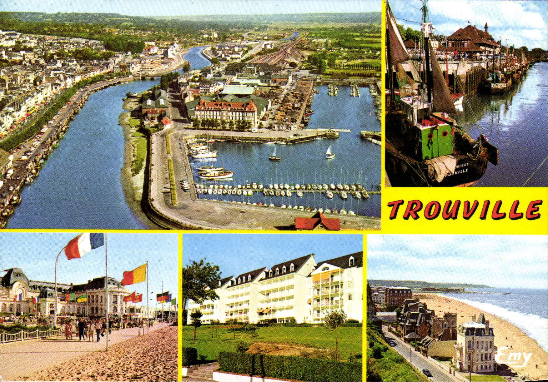 CPSM Trouville Calvados vue aerienne sur la Touques et le port de plaisance le casino le camp Cordie