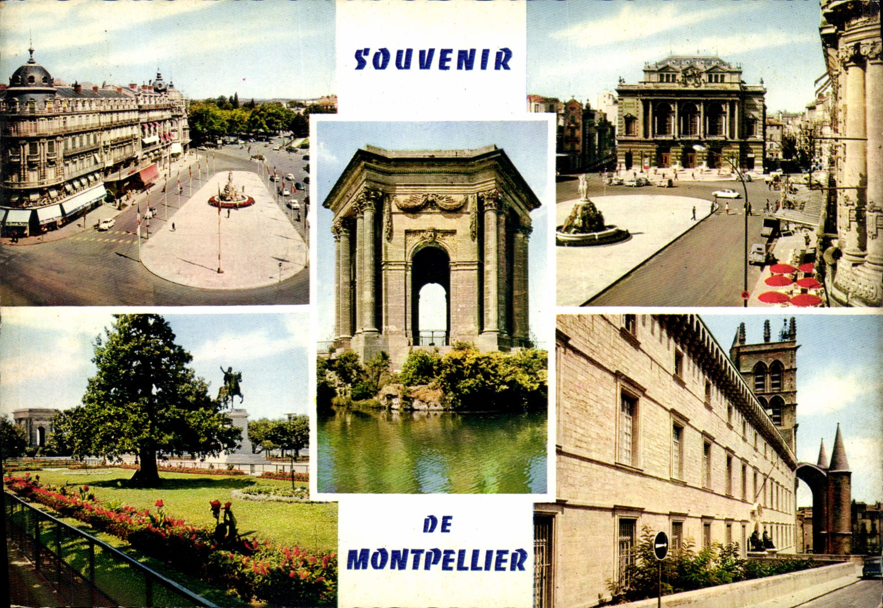 CPSM Montpellier Herault place de la Comedie le Theatre le chateau d'eau statue equestre de Louis XI