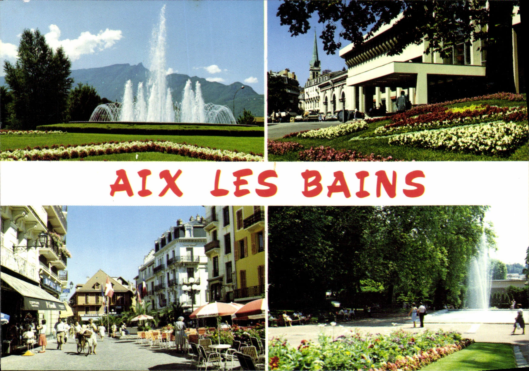 CPSM Aix les Bains Savoie le Jet d'eau et la Dent du Chat l'Etablissement Theraml Mabillaud Architec