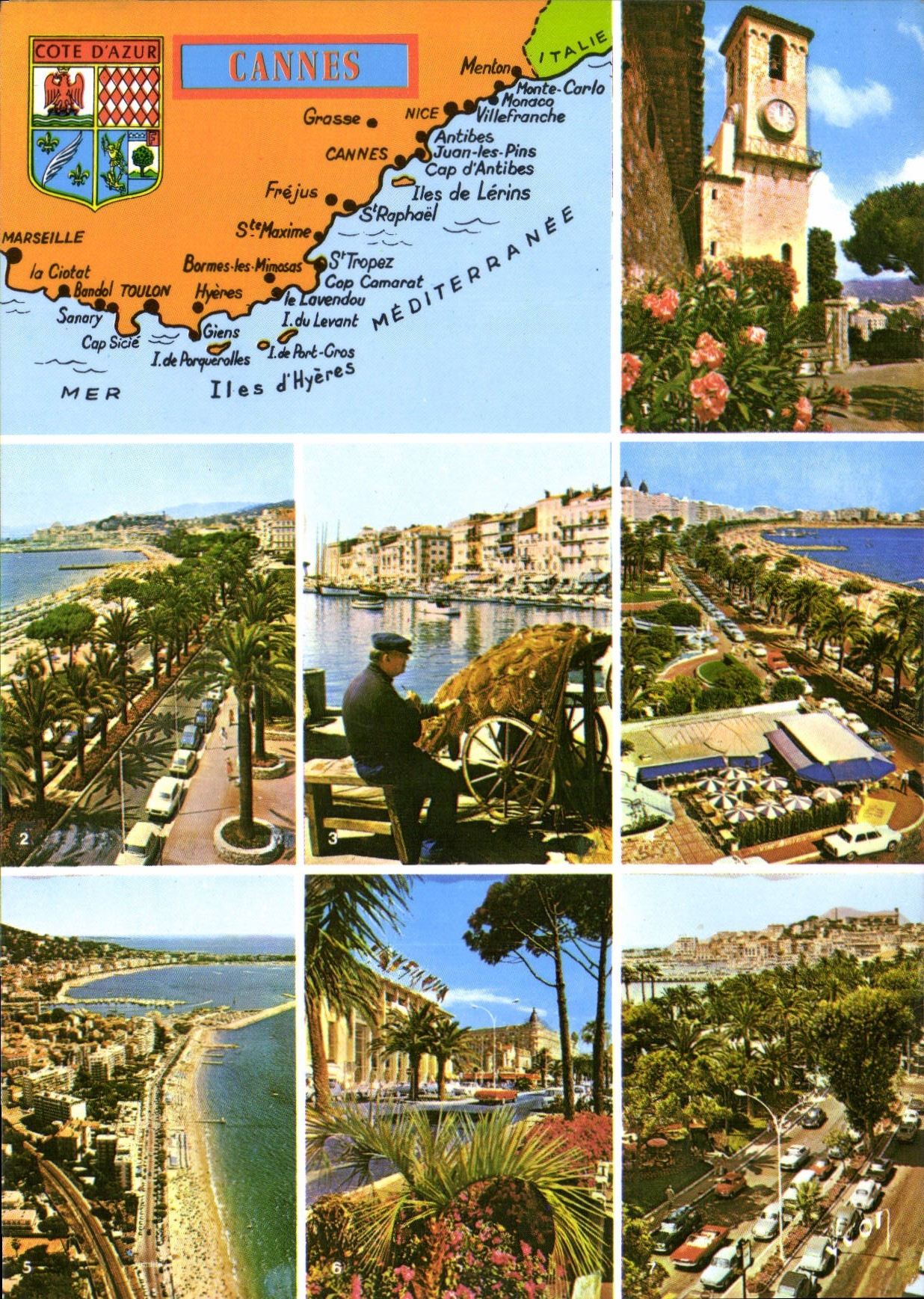 CPSM La Cote d'Azur Cannes Alpes Maritimes le Suquet la Croisette la plage et le Suquet Pecheur repa