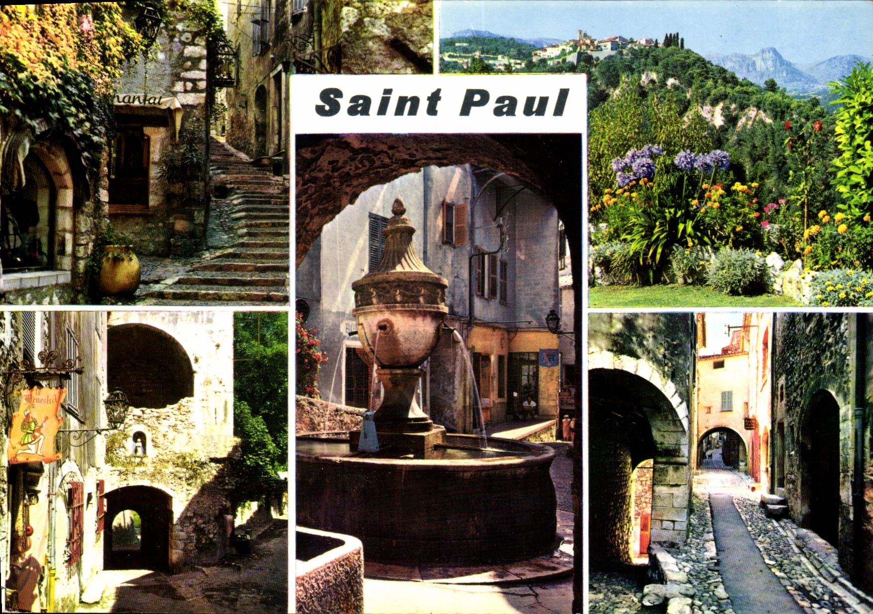 CPSM La Cote d'Azur St Pall de Vence Montee de l'eglise vue generale le portail XIV siecle la fontai
