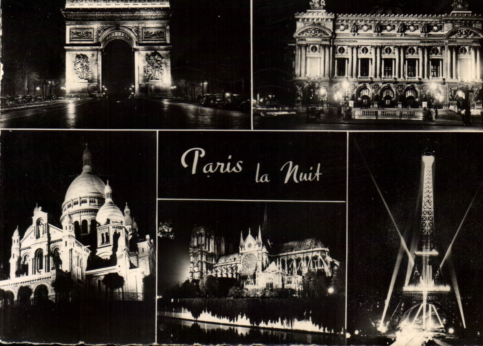 CPSM Paris l'Arc de Triomphe l'Opera Notre Dame la Tour Eiffel 