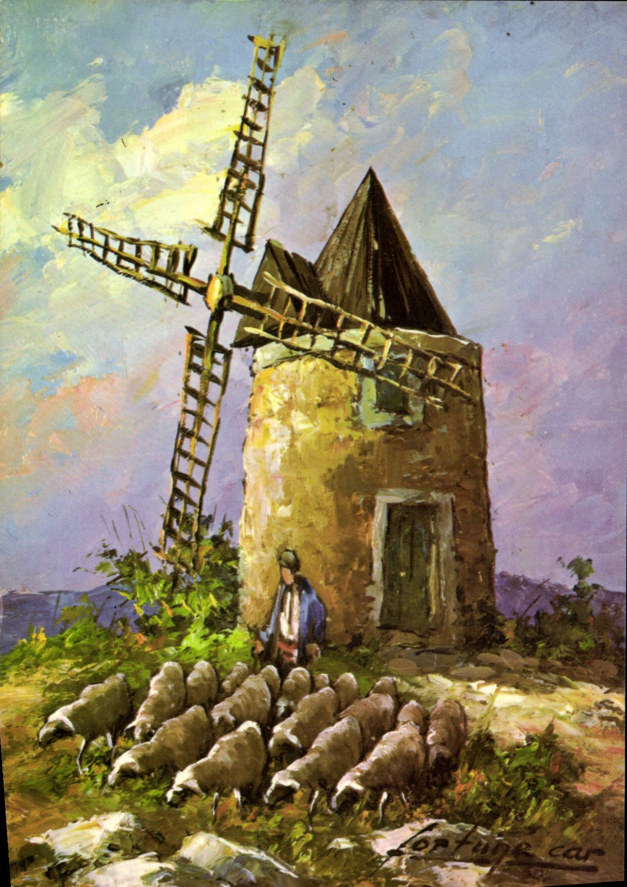 CPSM En Provence Fontvielle B D R Le Moulin de Daudet Peinture de fartune car 