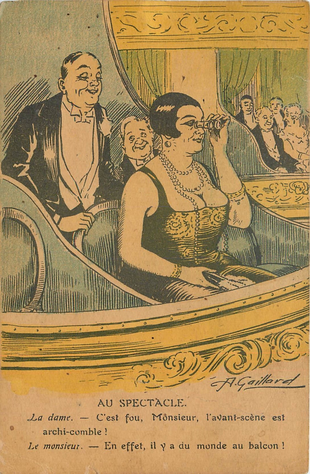 CPA Au spectacle la dame c'est fou Monsieur l'avant Scene est archi Comble