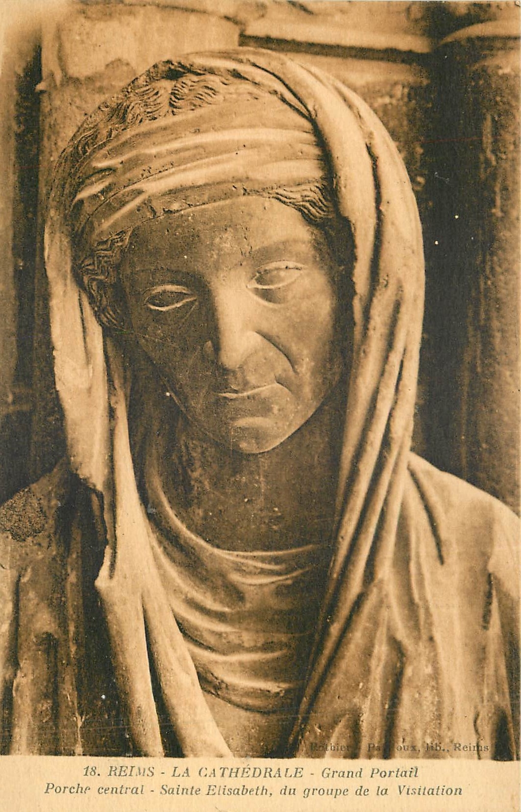 CPA Reims La Cathedrale Grand Portail Porche Central Sainte Elisabeth du groupe de la Visitation