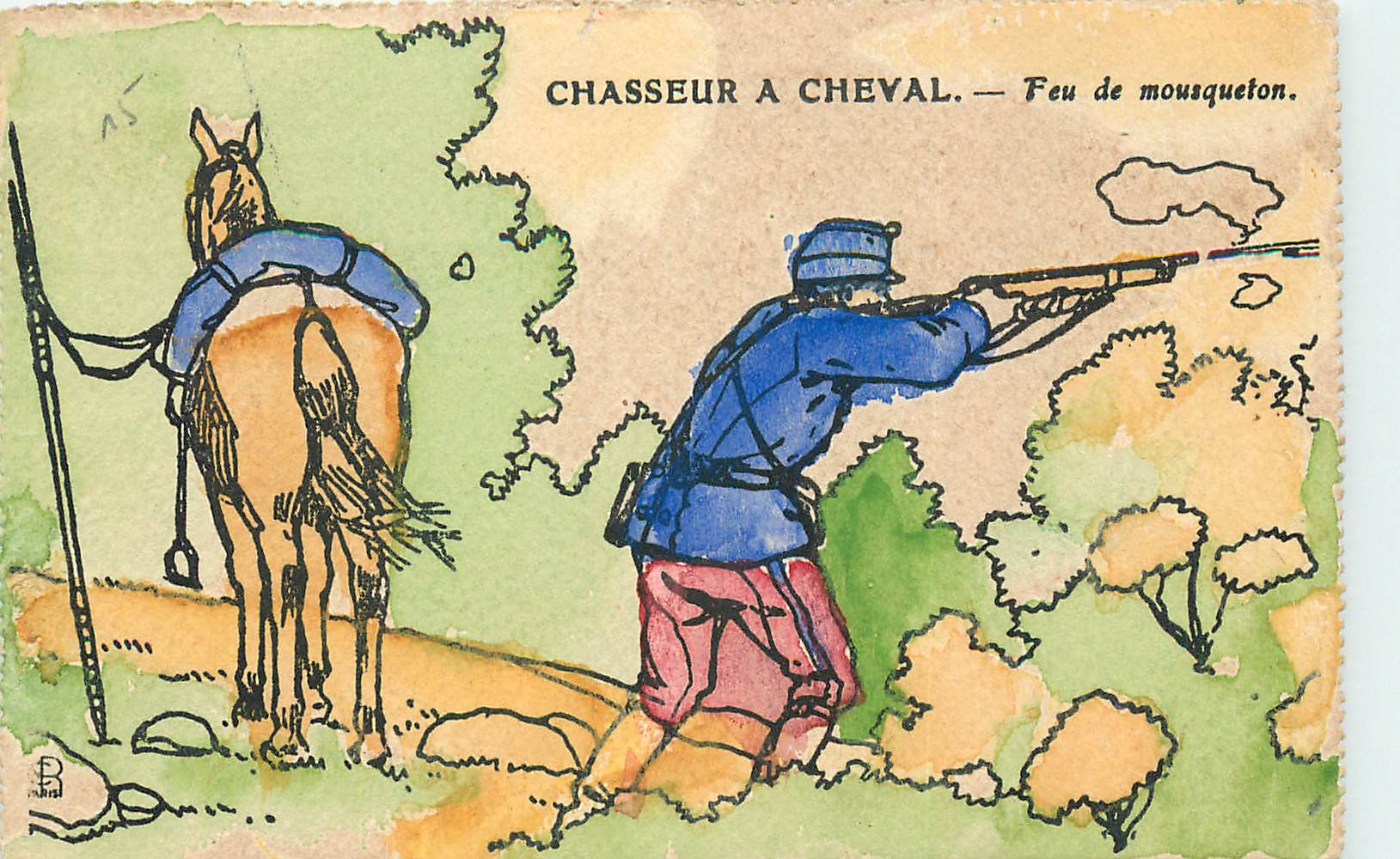 CPA Chasseur a Cheval Feu de mousqueton