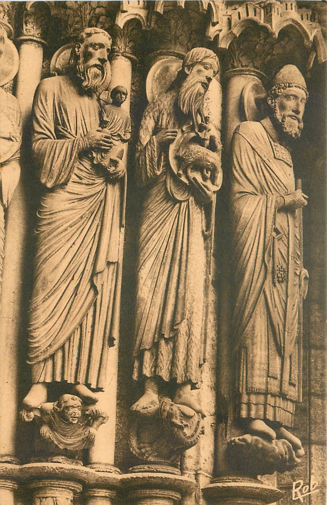 CPA Chartres la Cathedrale portail Nord Baie Centrale Cote Droit Simeon St Baptiste et St Pierre