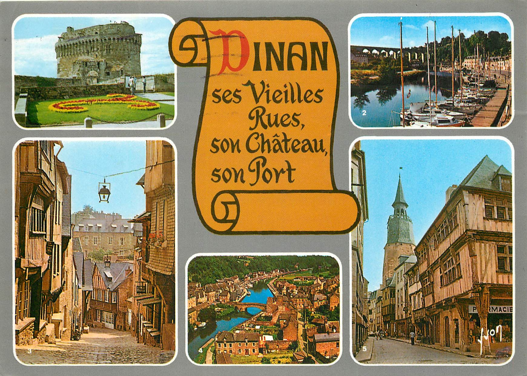 CPSM Dinan (Cotes du Nord) Chateau de la Duchesse Agne Le port de Plaisance Rue du Jerzual