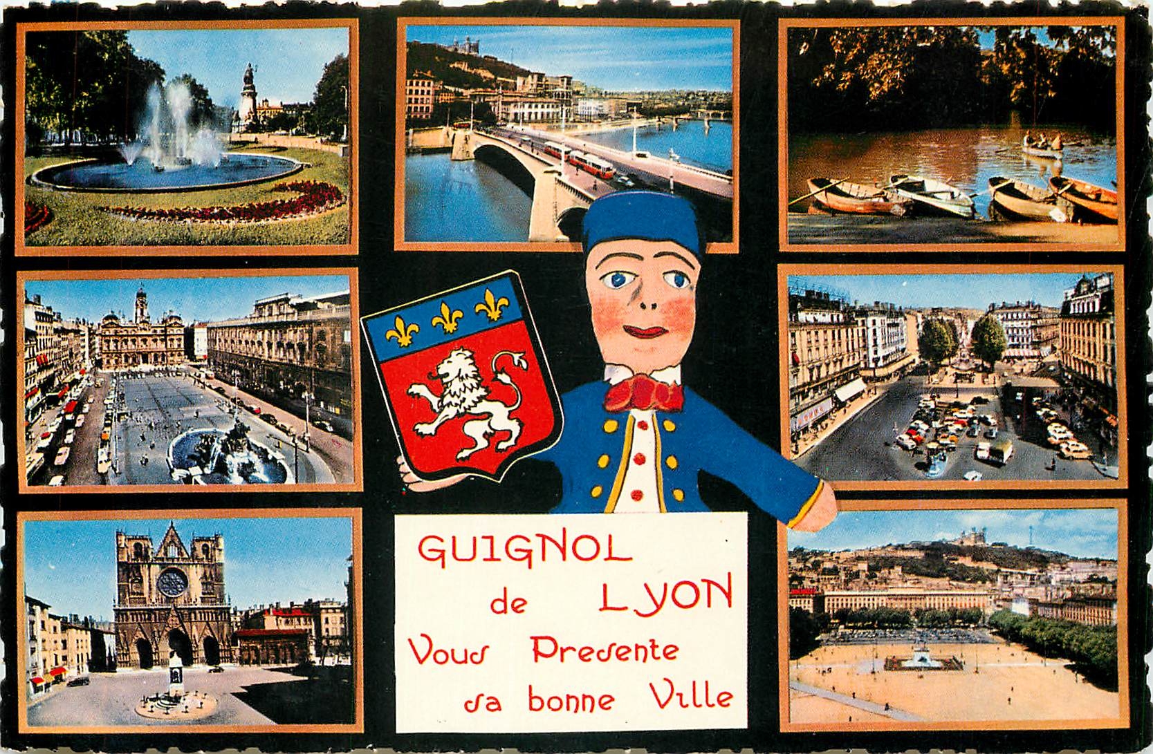CPSM Guignol de Lyon vous presente sa bonne Ville