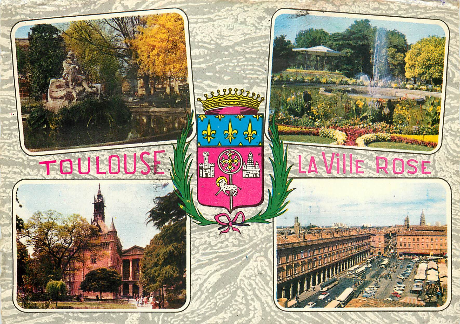 CPSM Toulouse Ville Rose Cite des Violettes Statue du Poete Goudouli