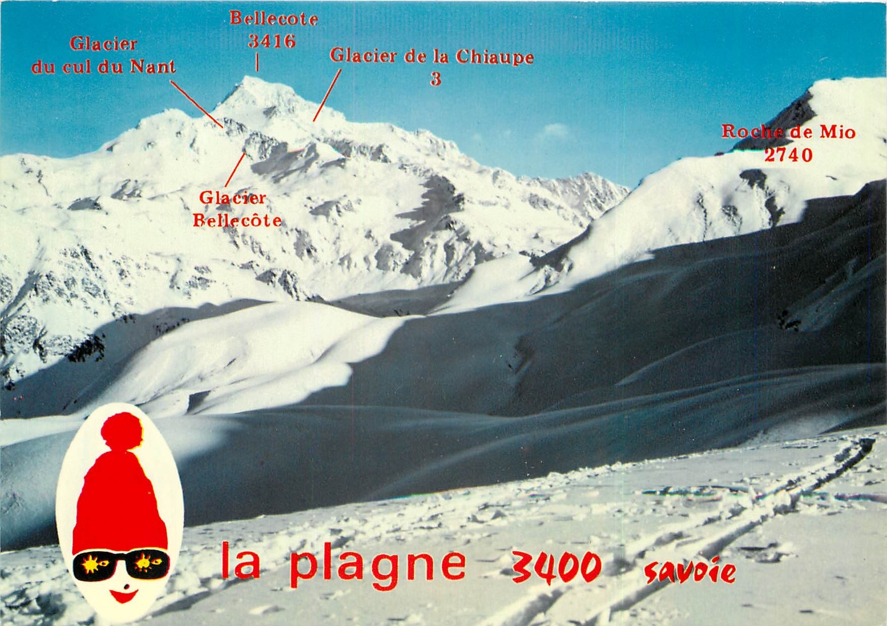 CPSM Plagne Bellecote 1900 m (Savoie) La Plagne le Massif de Bellecote 3416 m et les pistes de la Ro