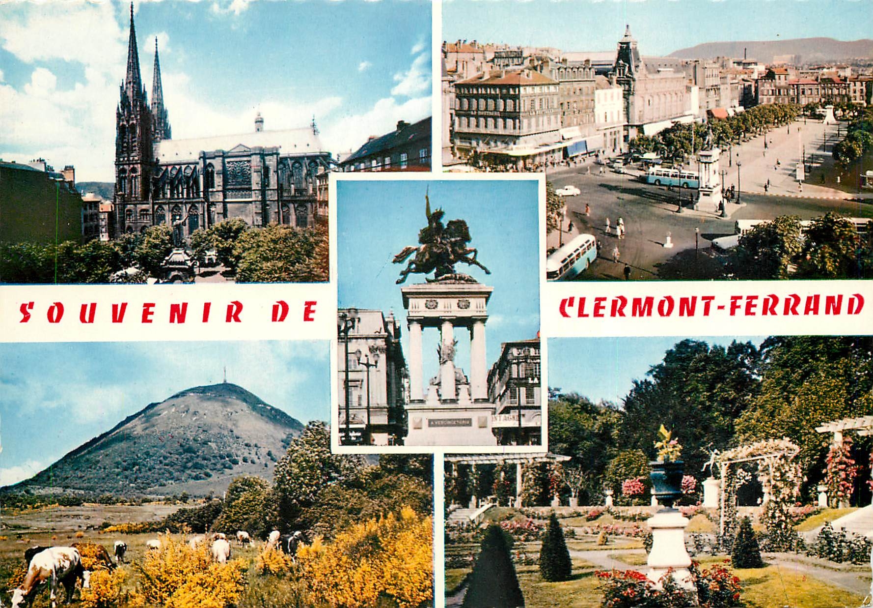 CPSM Clermont Ferrand La Cathedrale Place de Jaude Monument de Vercingetorix