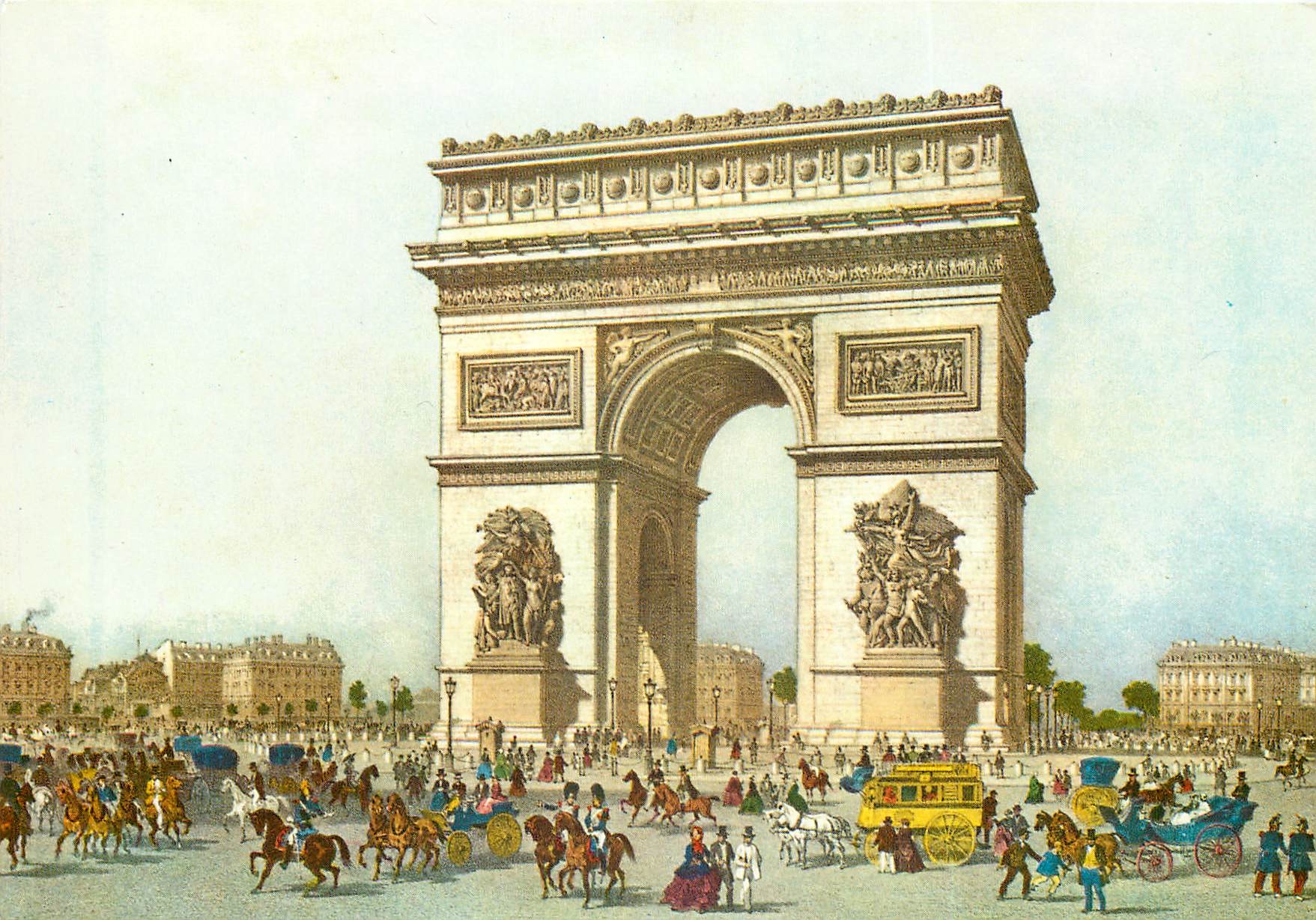 CPSM Paris L'arc de triomphe de l'Etoile (gravure du XIXe s)