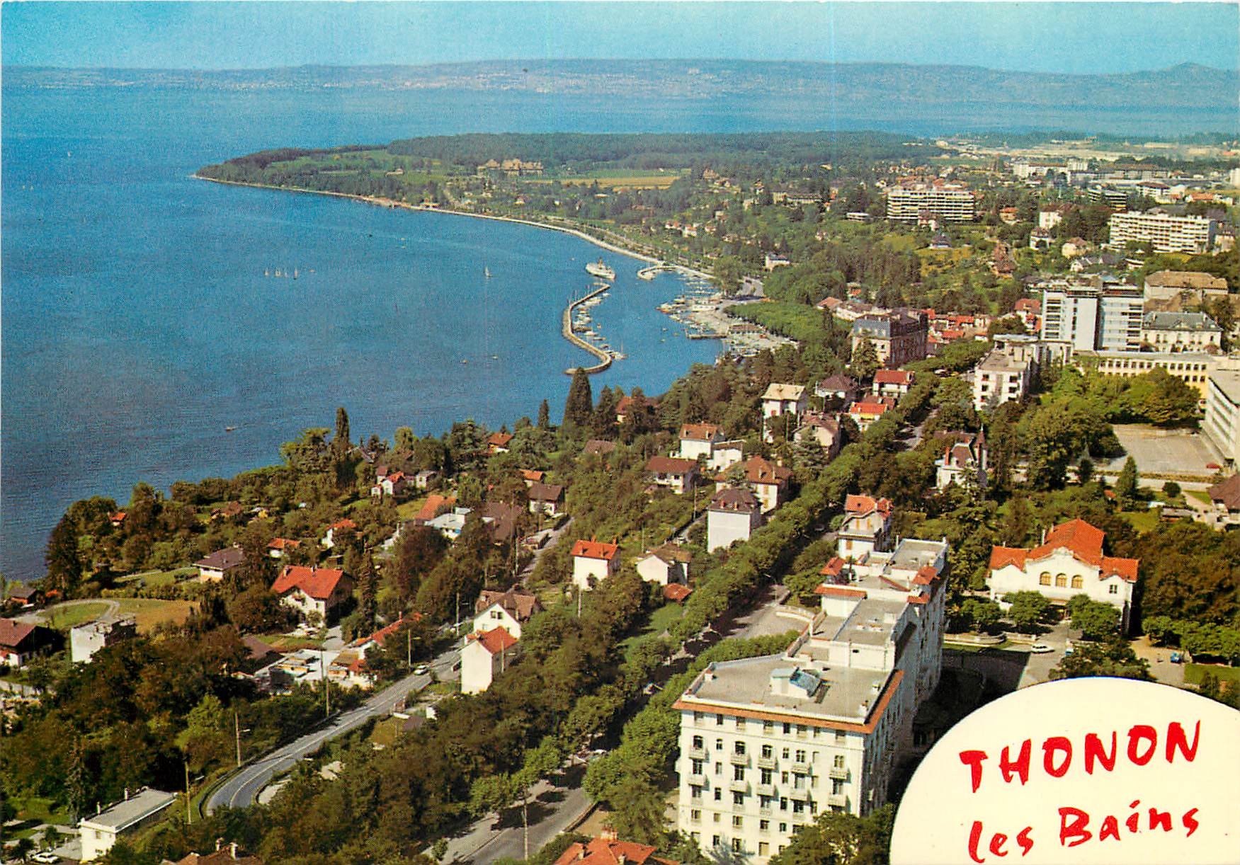 CPSM Thonon les Bains Haute Savoie La Ville le lac Leman et la Cote Suisse