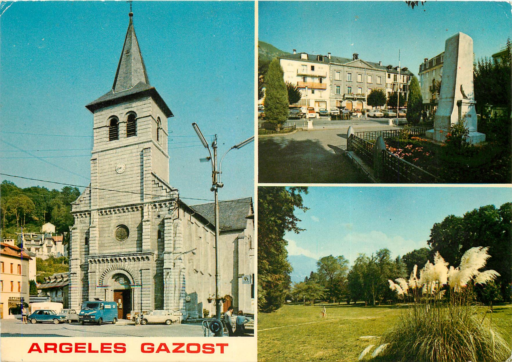 CPSM Argeles Gazost L'Eglise l'HOtel de Ville le Parc
