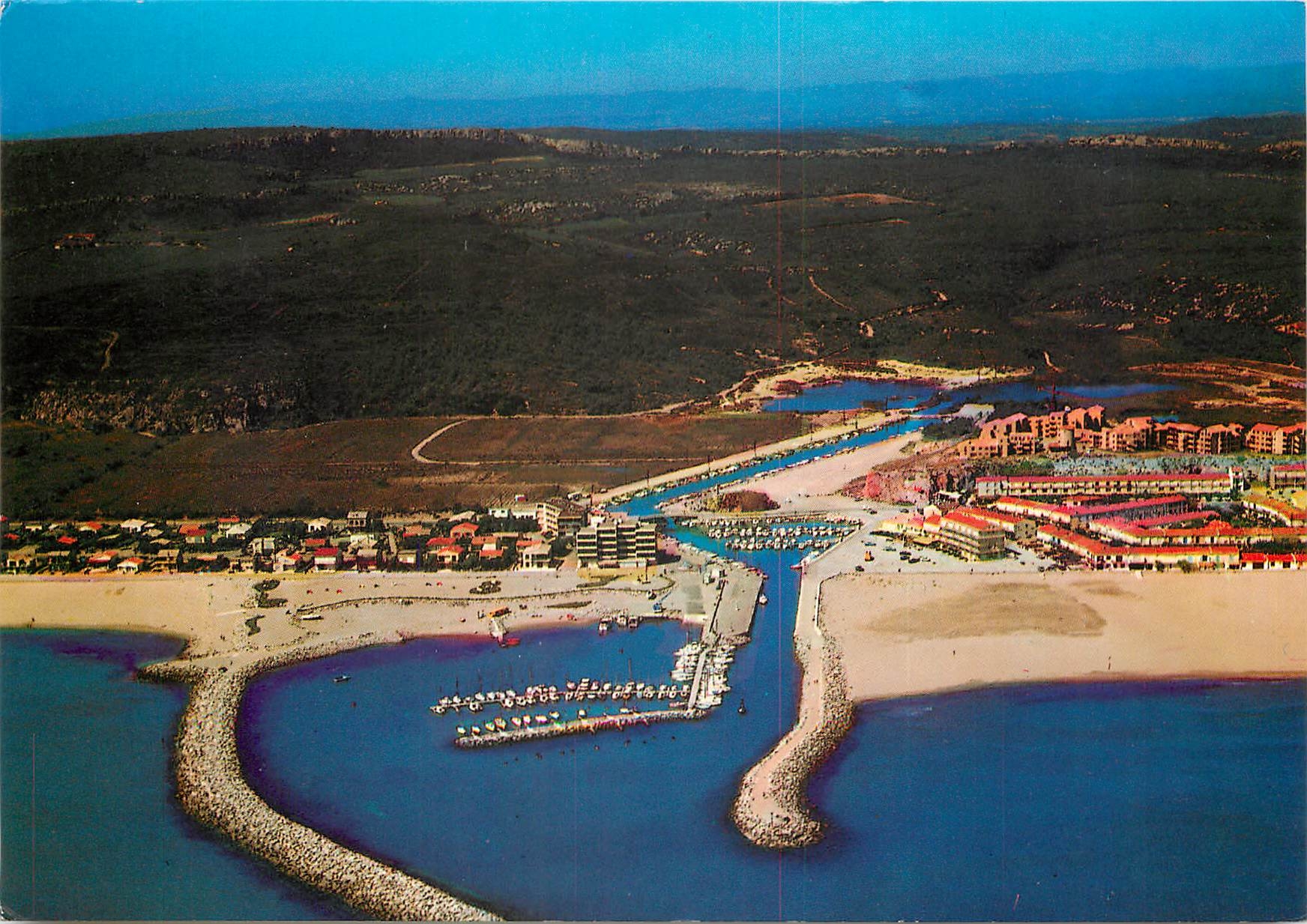 CPSM Narbonne Plage Saint Pierre Sur mer Le port Pierre Brossolette en arriere plan le massif de la