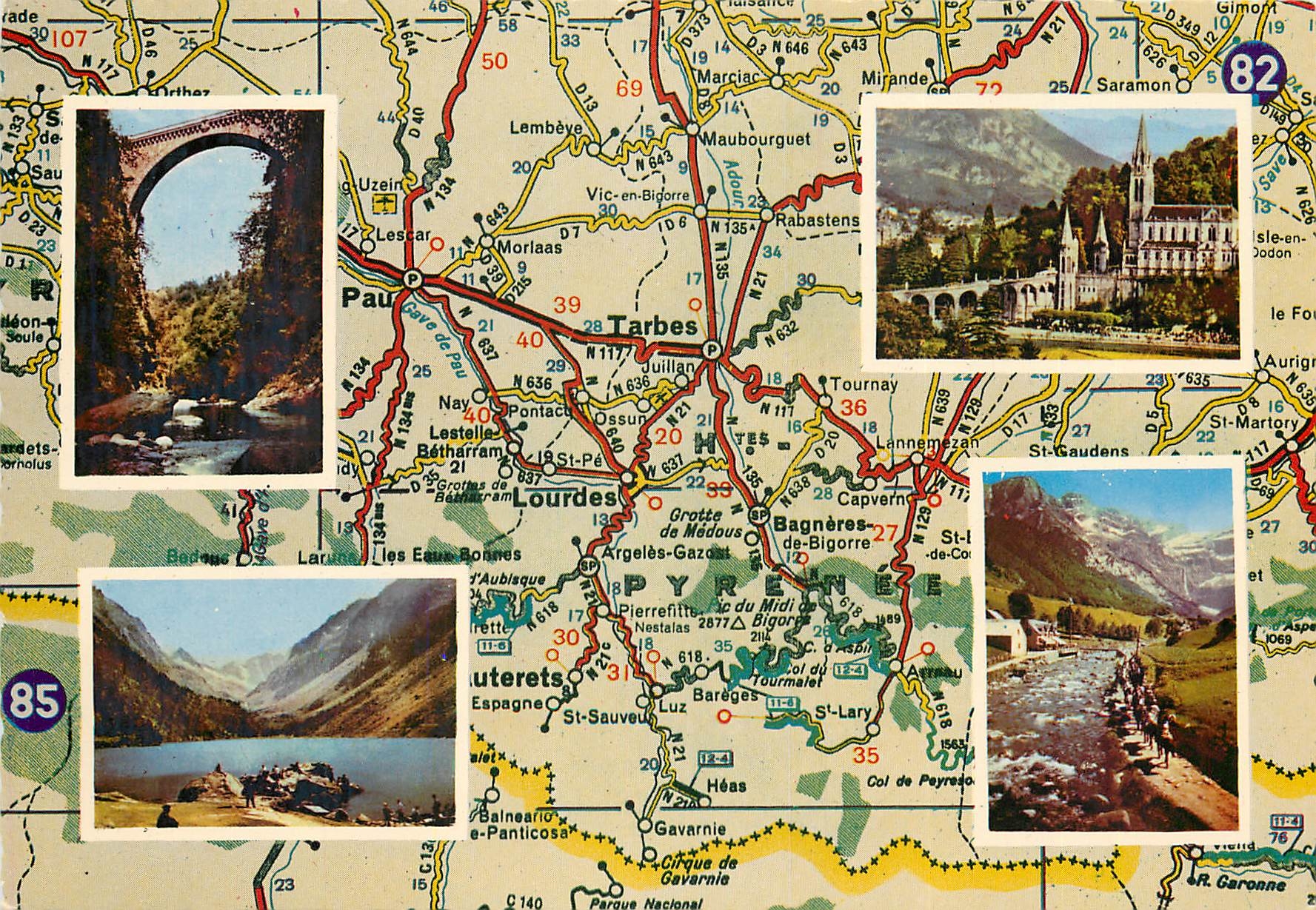 CPSM Les Pyrenees avec vues de Lourdes Gavardie lac de Gaube Pont Napoleon