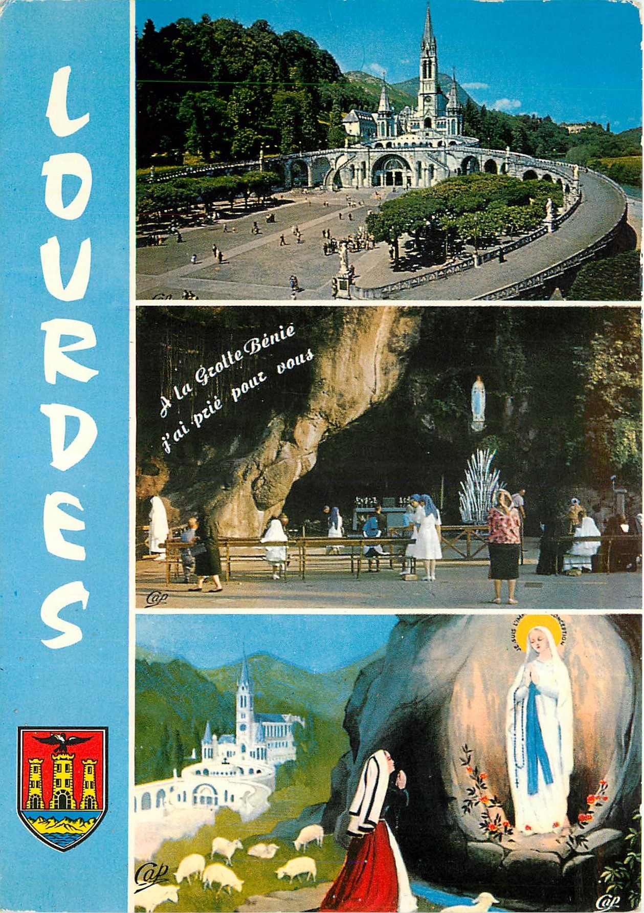 CPSM Lourdes La Basilique la Grotte l'Apparition