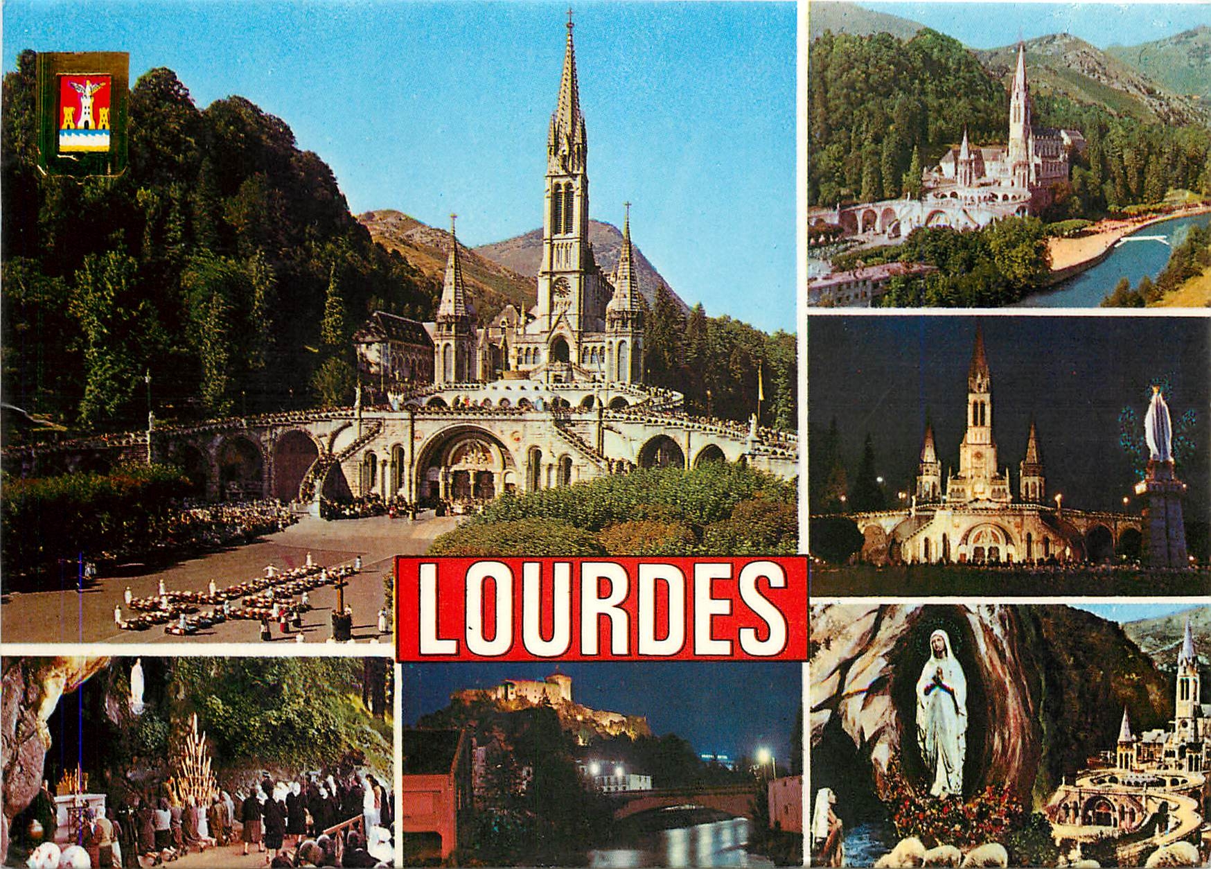 CPSM Lourdes Basilique Grotte Apparition chateau fort