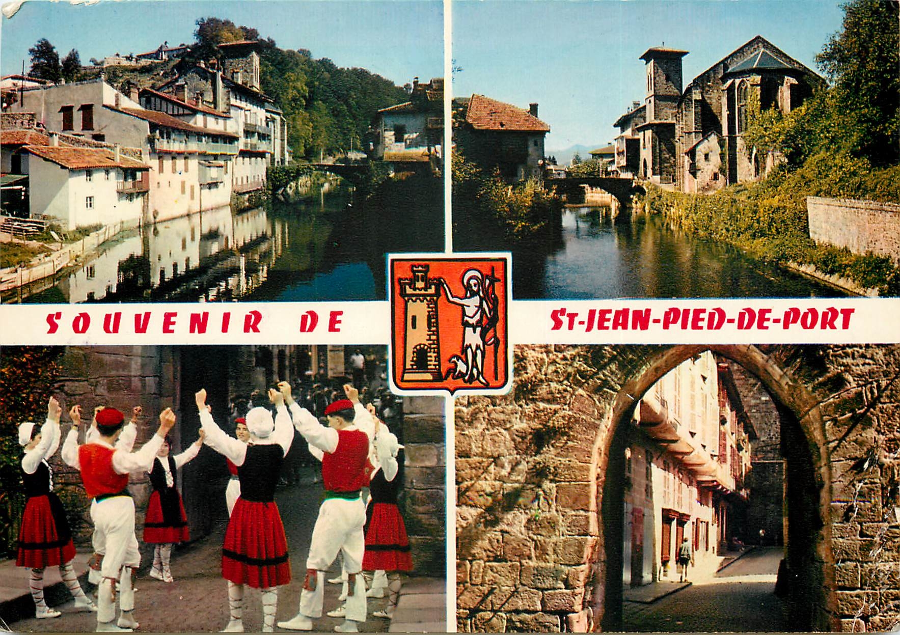 CPSM Saint Jean de Port Vieilles Maisons sur la Nive l'Eglise et la Nive