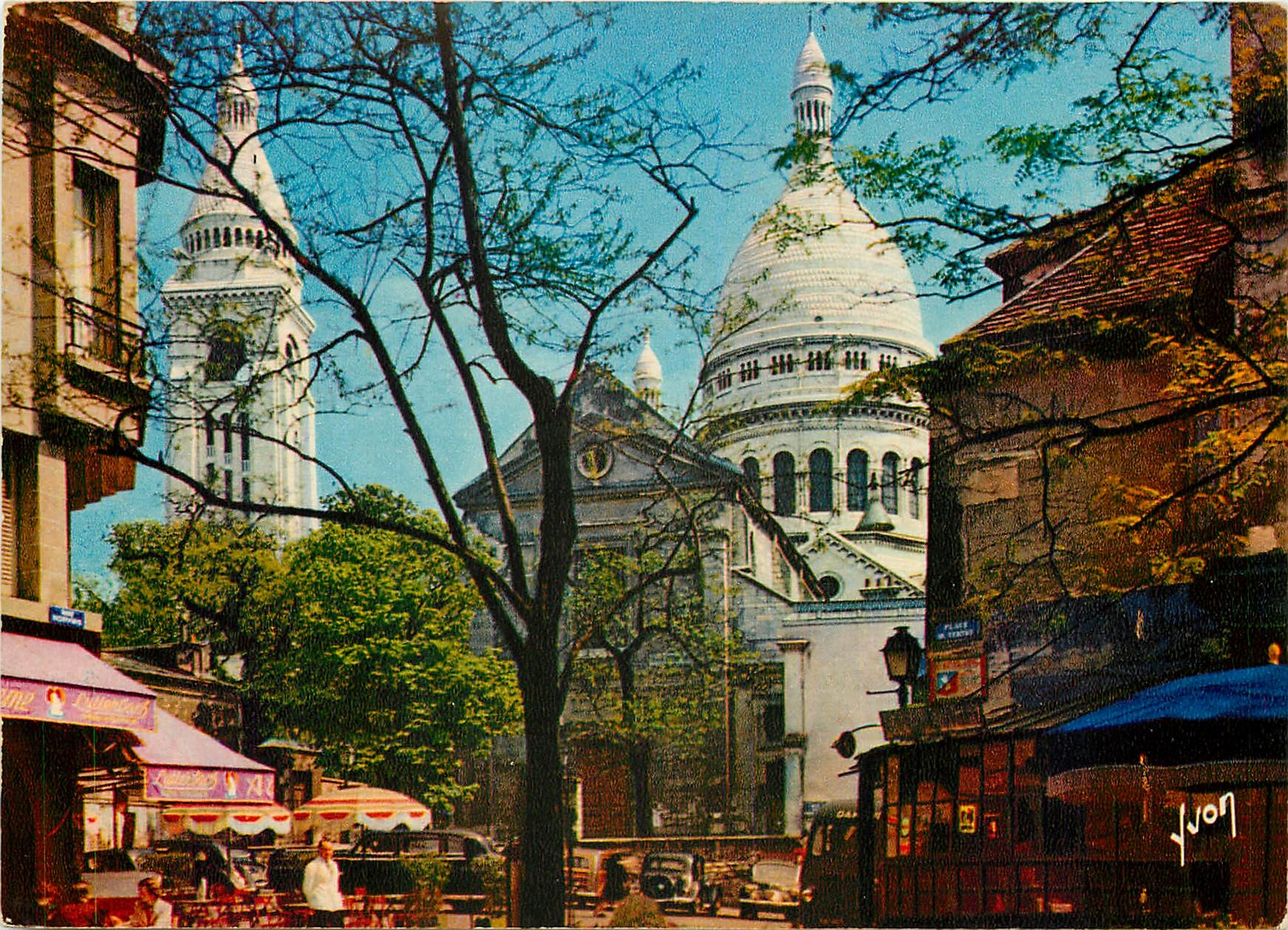 CPSM Paris la Basilique du Sacre Coeur et la Place du Tertre