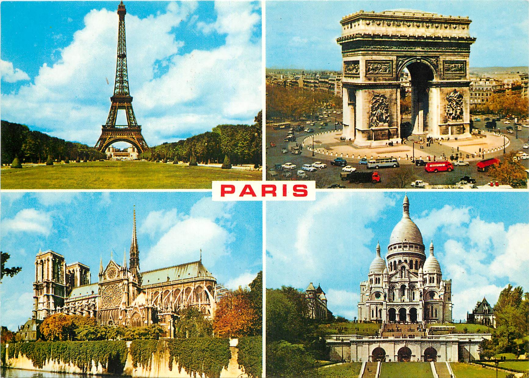 CPSM Paris Tour Eiffel Arc de Triomphe N D Sacre Coeur