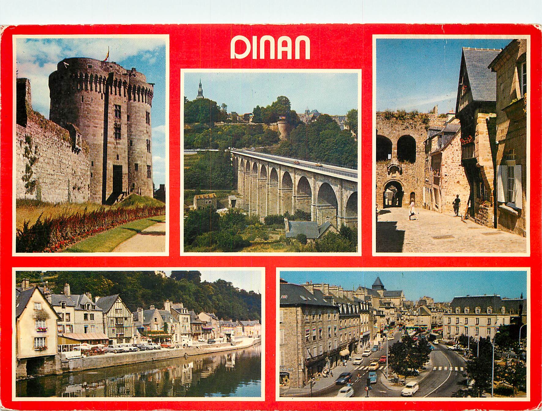 CPSM Dinan le chateau le viaduc la porte du Jerzual le port et la place Duclos