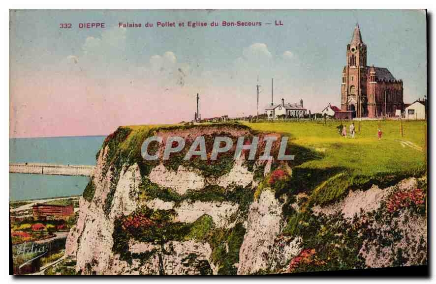 CPA Dieppe Falaise du Pollet et l'eglise du Bon Secours 