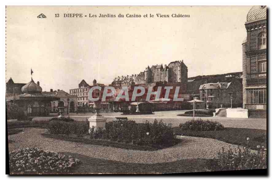 CPA Dieppe Les Jardins du Casino et le Vieux Chateau 