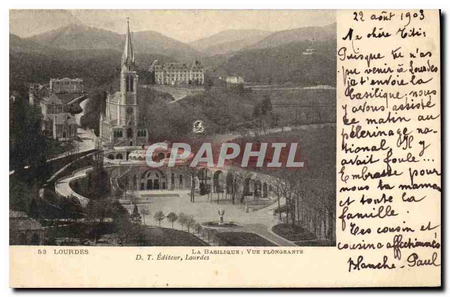 CPA Lourdes La Basilique Vue plongeante 