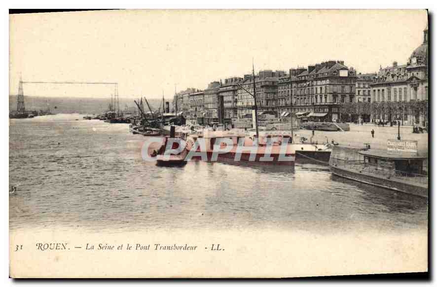 CPA Rouen La Seine et le Pont Transbordeur Bateaux