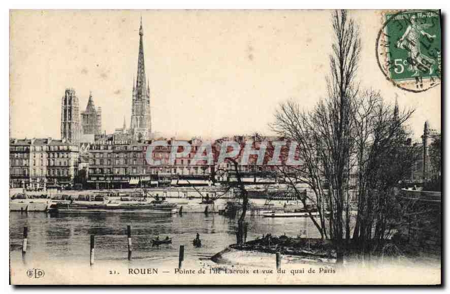 CPA Rouen Pointe de l'Ille Lacroix et vue du quai de Paris 