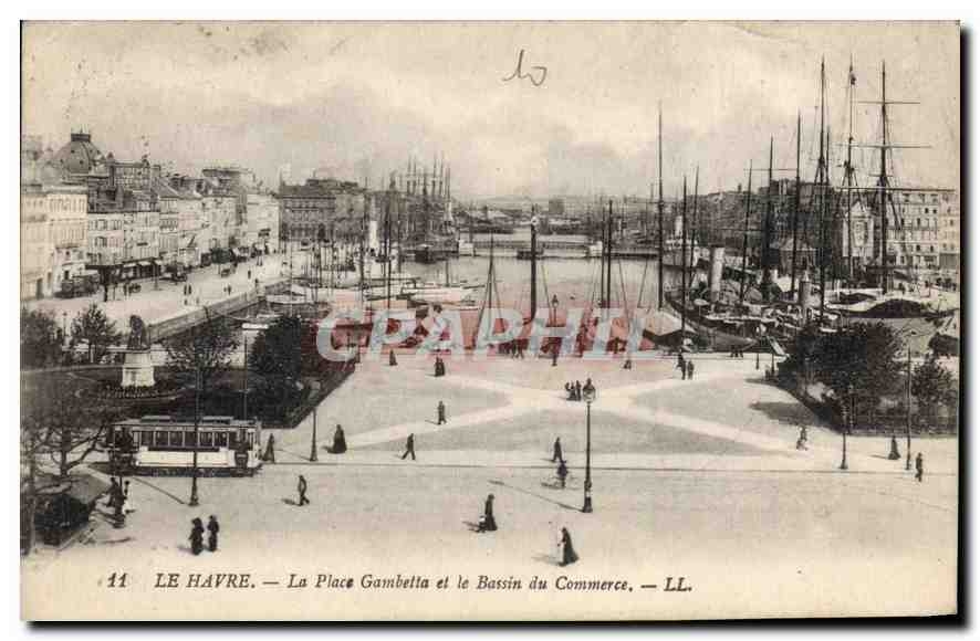 CPA Le Havre la place Gambetta et le Bassin du Commerce 