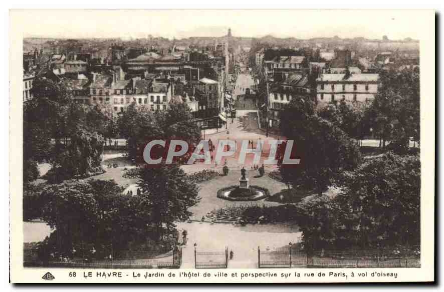 CPA Le Havre le Jardin de l'hotel de Ville et perspective sur la rue de Paris a vol d'oiseau 