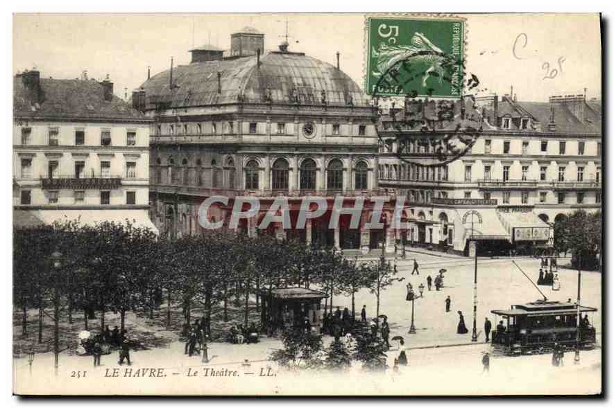 CPA Le Havre le Theatre Tramway