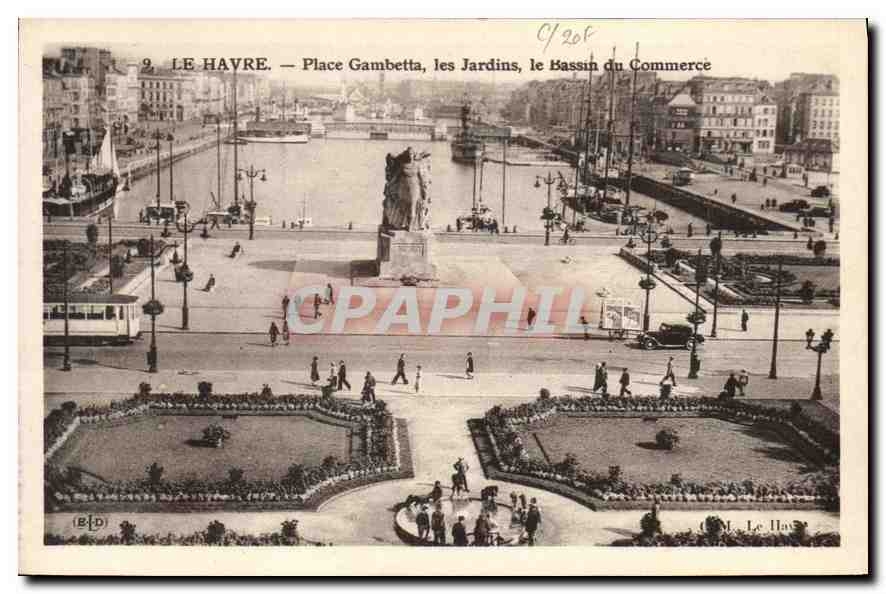 CPA Le Havre place Gambetta les jardins le Bassin du Commerce 