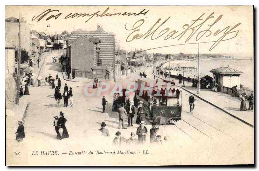 CPA Le Havre ensemble du Boulevard Maritime Tramway