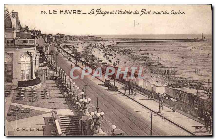 CPA Le Havre la plage et l'entree du port vue du casino 