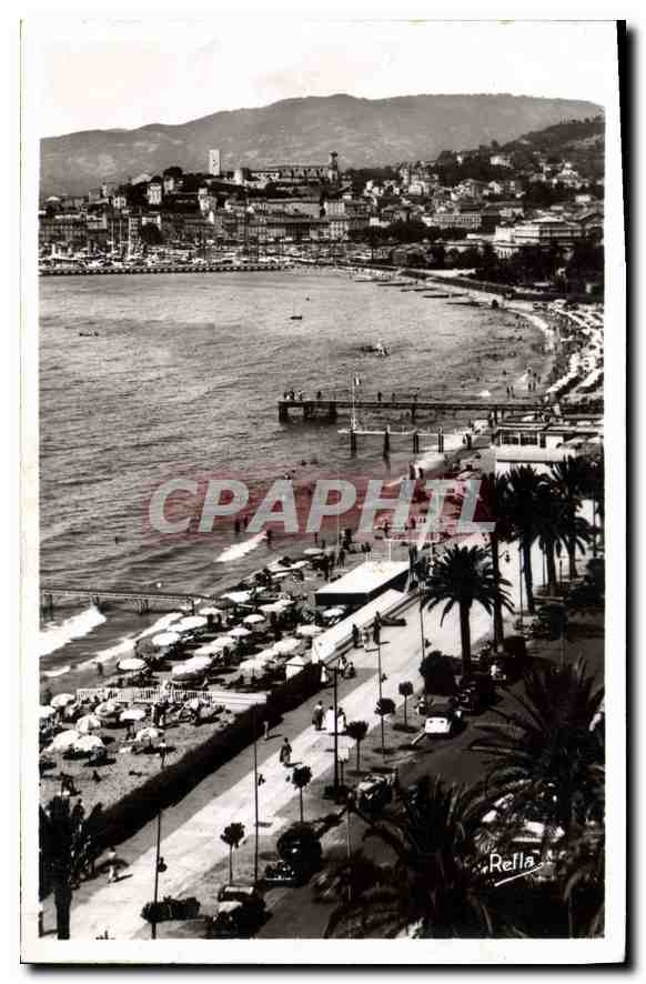 CPA Cannes la plage de la Croisette et le Mt Chevalier