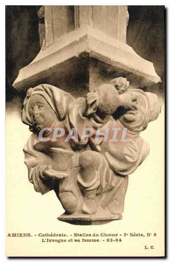 CPA Amiens cathedrale Stalles du Choeur l'Ivrogne et sa femme