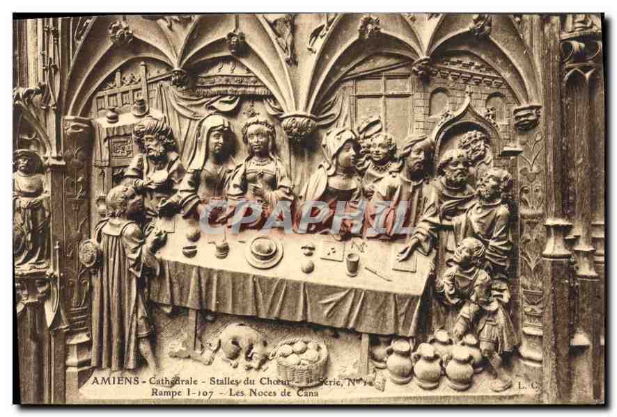 CPA Amiens Cathedrale Stalles du Choeur Rampe Les Noces de Cana