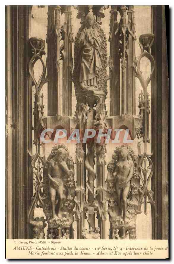 CPA Amiens Cathedrale Stalles du Choeur Marie foulant aux pieds le demon 
