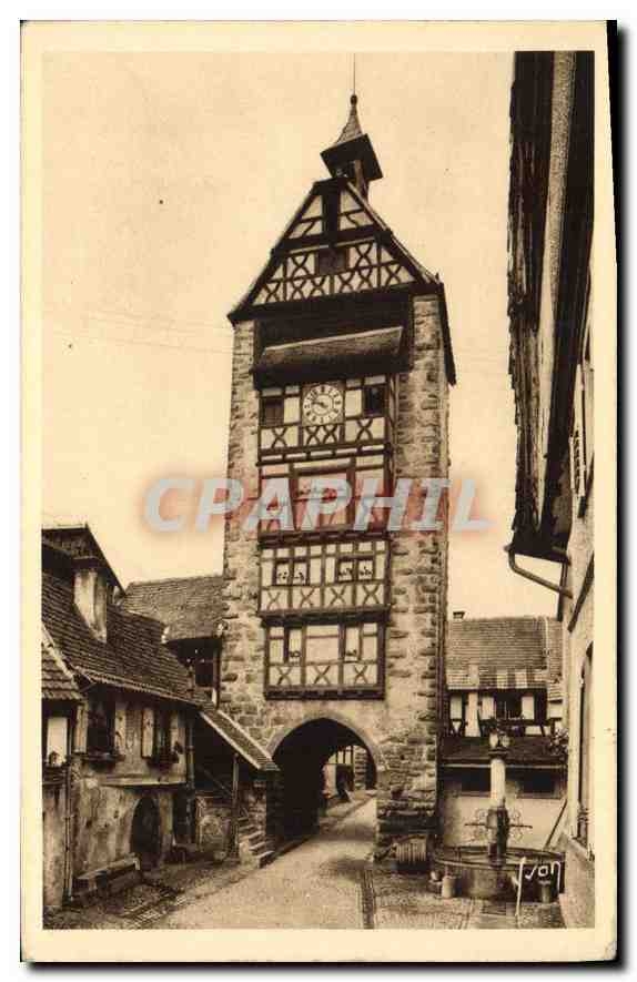 CPA Riquewihr Haut Rhin Porte haute ou Dolder et fontaine de la Sinne