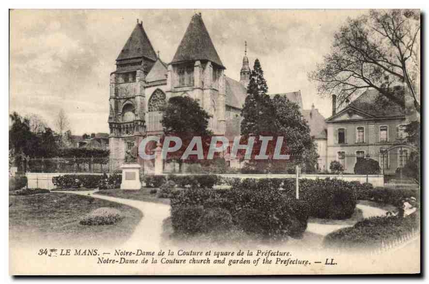 CPA Le Mans Notre Dame de la Couture et square de la Prefecture 