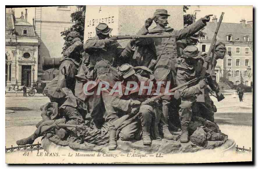 CPA Le Mans Le Monument de Chanty L'Attaque Militaria