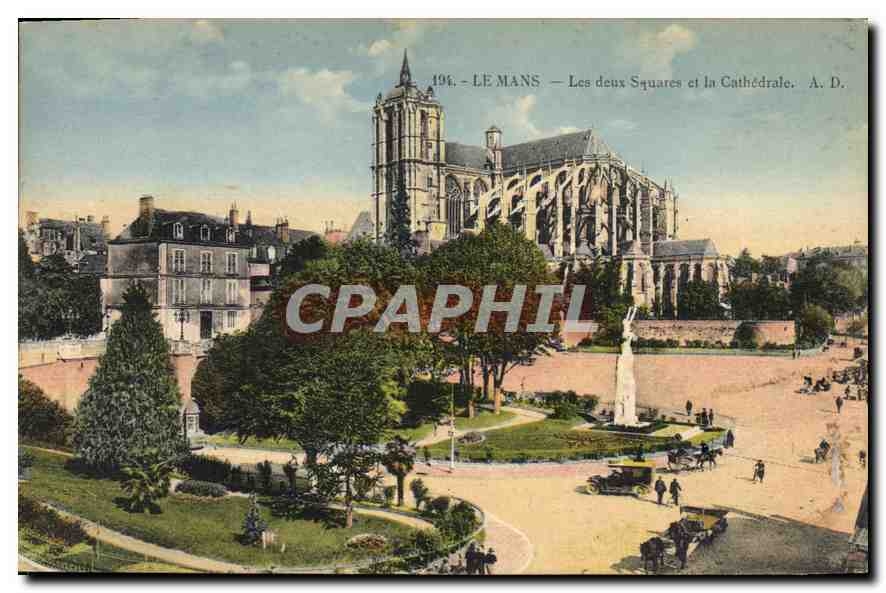 CPA Le Mans Le Deux Squares et la Cathedrale 
